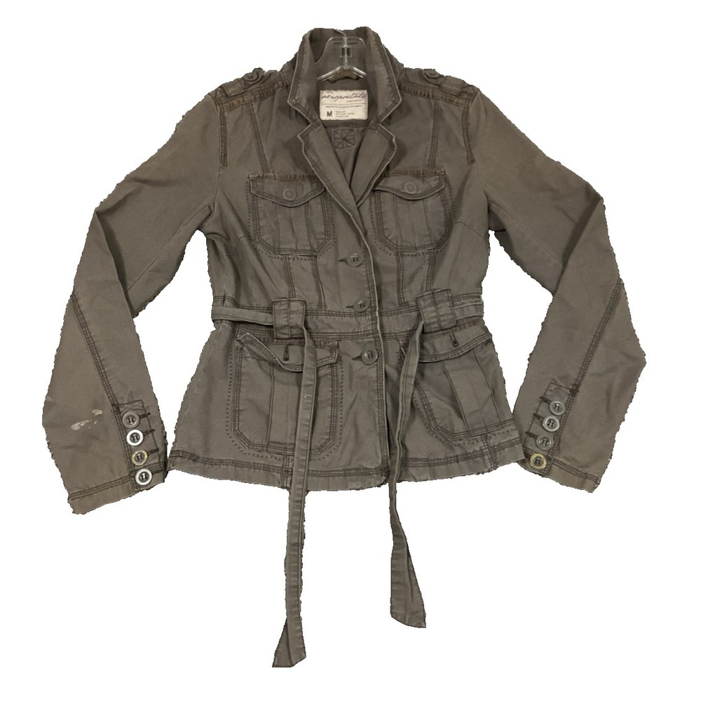Aeropostale Women Belted Utility Cargo Army Green Jacket Sz M